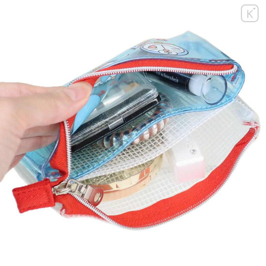 Japan Doraemon 3-Pocket Mini Clear Flat Pouch - Doraemon : Secret Gadgets Blue - 3