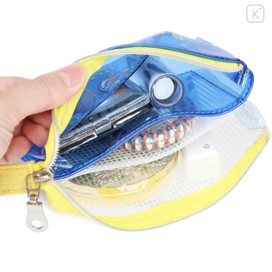 Japan Doraemon 3-Pocket Mini Clear Flat Pouch - Doraemon : Funny Face Blue - 3