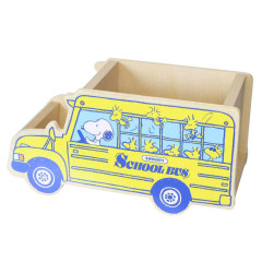 Japan Peanuts Desktop Organizer & Pen Stand - Snoopy & Woodstock : Wooden School Bus