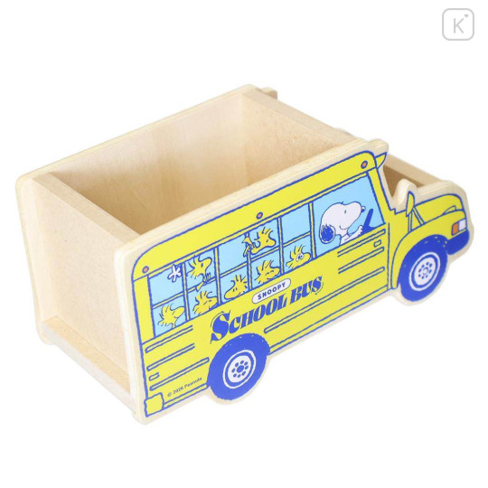 Japan Peanuts Desktop Organizer & Pen Stand - Snoopy & Woodstock : Wooden School Bus - 2