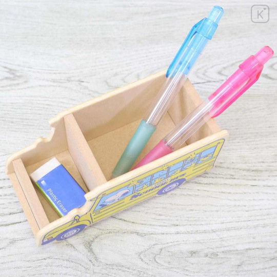 Japan Peanuts Desktop Organizer & Pen Stand - Snoopy & Woodstock : Wooden School Bus - 3