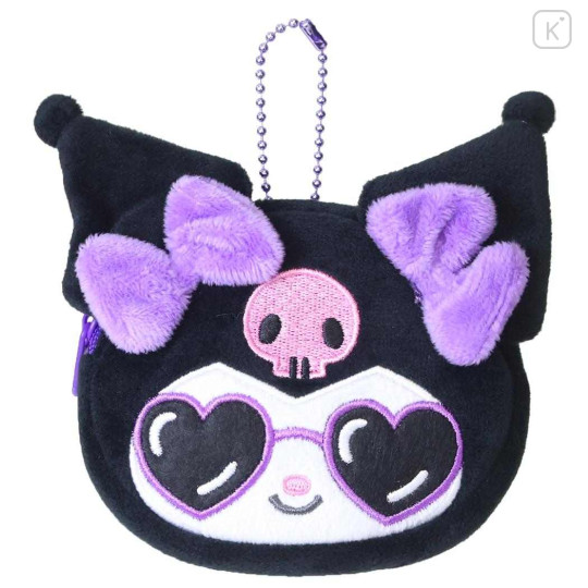 Japan Sanrio Face-Shaped Mini Pouch - Kuromi : Heart Sunglasses Y2K Athleisure - 1
