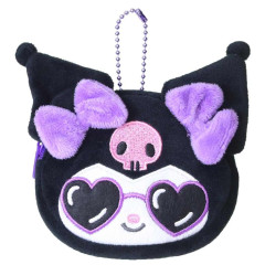 Japan Sanrio Face-Shaped Mini Pouch - Kuromi : Heart Sunglasses Y2K Athleisure