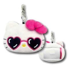 Japan Sanrio Plush Pass Case with Reel - Hello Kitty : Heart Sunglasses Y2K Athleisure Pink