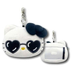 Japan Sanrio Plush Pass Case with Reel - Hello Kitty : Heart Sunglasses Y2K Athleisure Black