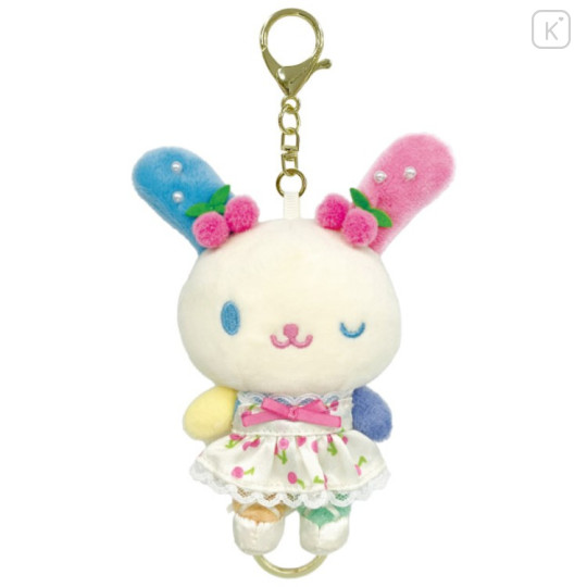 Japan Sanrio Plush Mascot Retractable Reel Keychain - Usahana : White Dress Cherry - 1