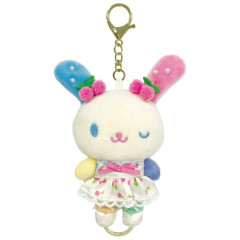 Japan Sanrio Plush Mascot Retractable Reel Keychain - Usahana : White Dress Cherry
