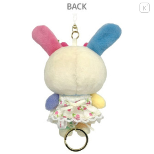 Japan Sanrio Plush Mascot Retractable Reel Keychain - Usahana : White Dress Cherry - 2