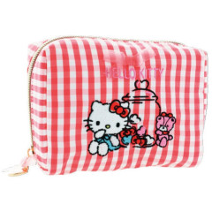 Japan Sanrio Cosmetic Pouch - Hello Kitty & Tiny Chum : Gingham Red
