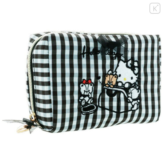 Japan Sanrio Cosmetic Pouch - Hello Kitty & Tiny Chum : Gingham Black - 1
