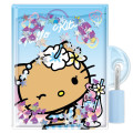Japan Sanrio Lockable Diary Mochimochi Memo Pad - Hello Kitty : Floating Sequins Tan Sunburned Sparkling Tropical Blue - 1