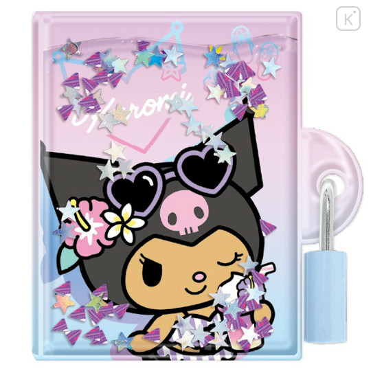 Japan Sanrio Lockable Diary Mochimochi Memo Pad - Kuromi : Floating Sequins Tan Sunburned Sparkling Tropical - 1