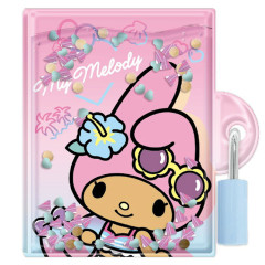 Japan Sanrio Lockable Diary Mochimochi Memo Pad - My Melody : Floating Sequins Tan Sunburned Sparkling Tropical