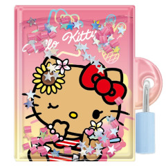 Japan Sanrio Lockable Diary Mochimochi Memo Pad - Hello Kitty : Floating Sequins Tan Sunburned Sparkling Tropical