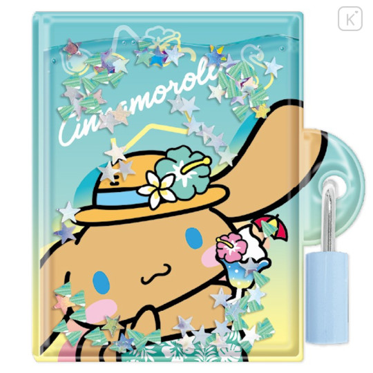 Japan Sanrio Lockable Diary Mochimochi Memo Pad - Cinnamoroll : Floating Sequins Tan Sunburned Sparkling Tropical - 1