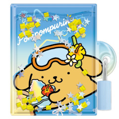 Japan Sanrio Lockable Diary Mochimochi Memo Pad - Pompompurin : Floating Sequins Tan Sunburned Sparkling Tropical