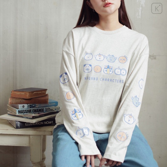 Japan Nagano Long Sleeve T-Shirt (M) - Faces in a Row Oatmeal - 2