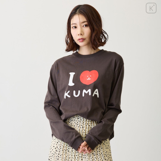 Japan Nagano Long Sleeve T-Shirt (L) - I Love Kuma Charcoal - 2