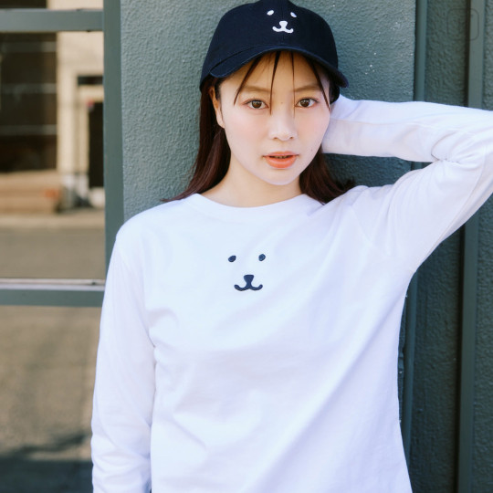 Japan Nagano Long Sleeve T-Shirt (S) - Monochrome Joke Bear White - 4