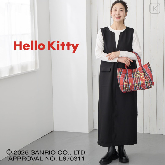 Japan Sanrio Rootote Deli Tartan Plaid Tote Bag - Hello Kitty : Navy - 4