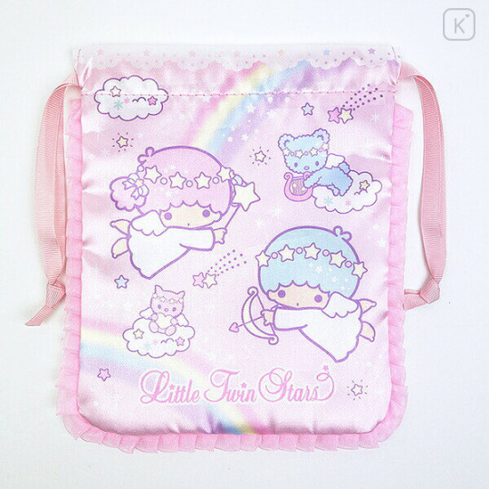 Japan Sanrio Frill Drawstring Bag - Little Twin Stars : Angel - 1