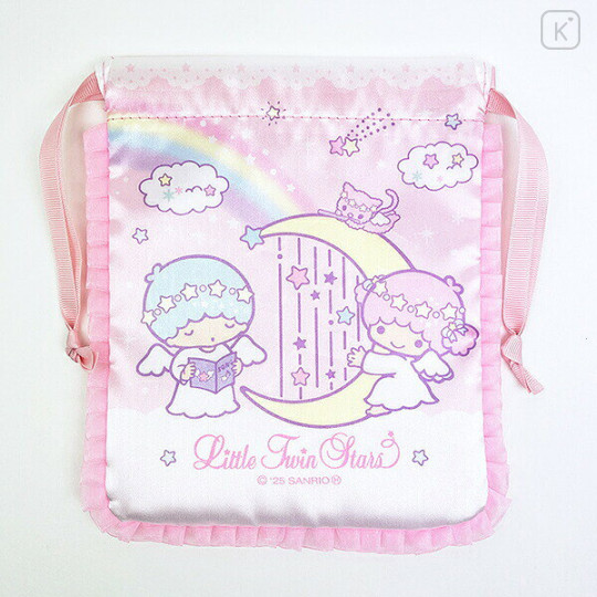 Japan Sanrio Frill Drawstring Bag - Little Twin Stars : Angel - 3