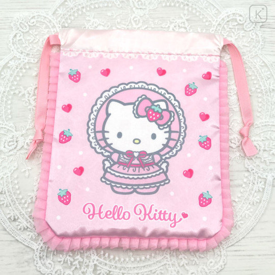 Japan Sanrio Frill Drawstring Bag - Hello Kitty : Lolita Pink - 2
