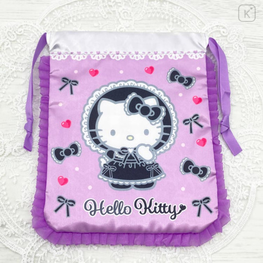 Japan Sanrio Frill Drawstring Bag - Hello Kitty : Lolita Black - 2