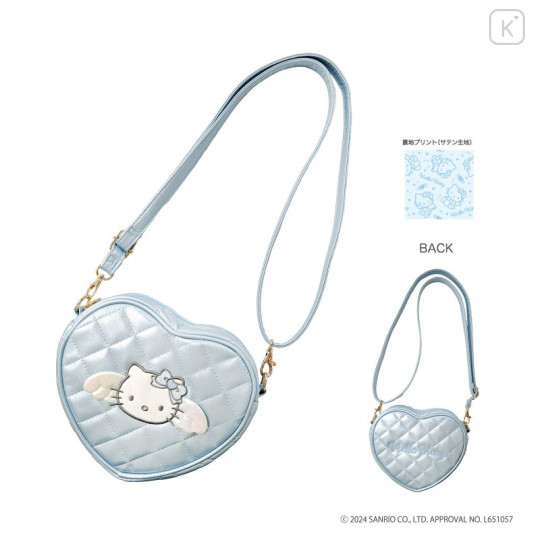 Japan Sanrio Quilted Heart Shoulder Pouch - Hello Kitty : Angel Blue - 1