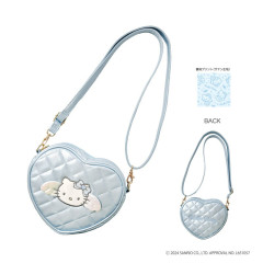 Japan Sanrio Quilted Heart Shoulder Pouch - Hello Kitty : Angel Blue