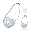 Japan Sanrio Quilted Heart Shoulder Pouch - Hello Kitty : Angel Blue - 1