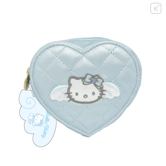 Japan Sanrio Quilted Heart Coin Case - Hello Kitty : Angel Blue - 1