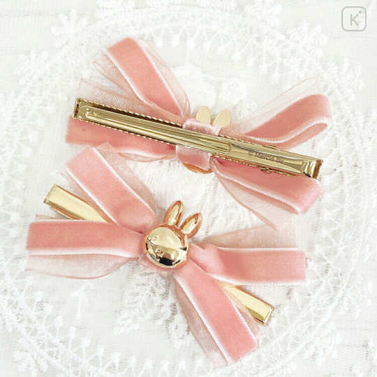 Japan Miffy Ribbon Hair Clip Set - Miffy : Pink - 2