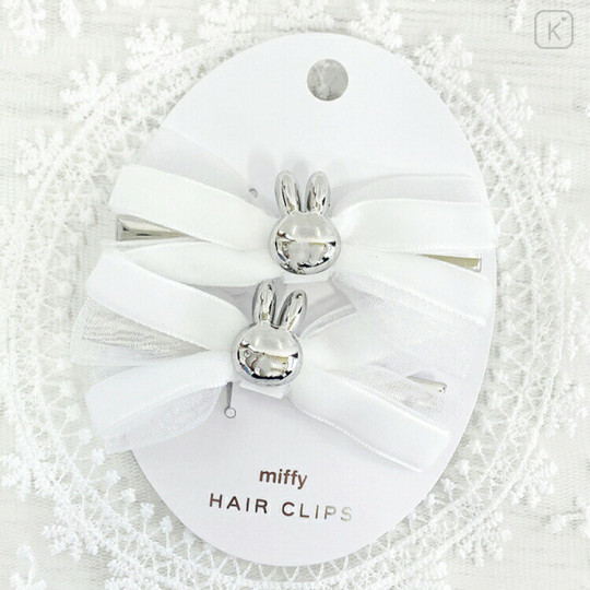 Japan Miffy Ribbon Hair Clip Set - Miffy : White - 1