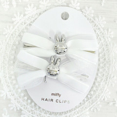 Japan Miffy Ribbon Hair Clip Set - Miffy : White