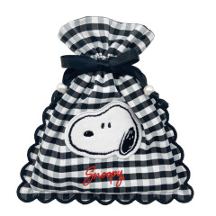 Japan Peanuts Drawstring Bag - Snoopy : Gingham Check Black