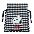 Japan Peanuts Drawstring Bag - Snoopy : Gingham Check Black - 2