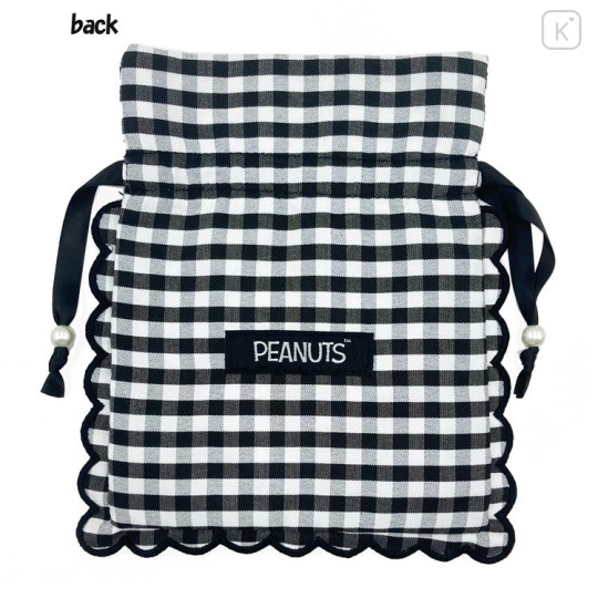 Japan Peanuts Drawstring Bag - Snoopy : Gingham Check Black - 3