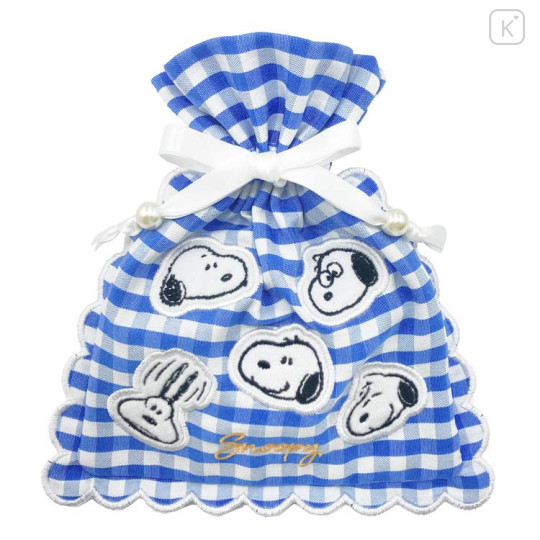 Japan Peanuts Drawstring Bag - Snoopy : Gingham Check Blue - 1