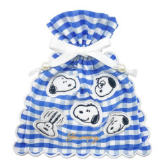 Japan Peanuts Drawstring Bag - Snoopy : Gingham Check Blue