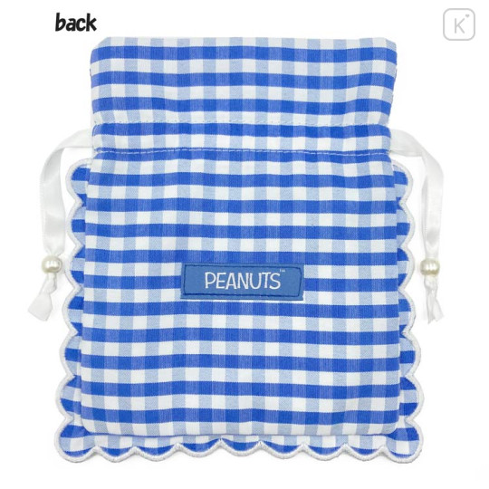 Japan Peanuts Drawstring Bag - Snoopy : Gingham Check Blue - 3