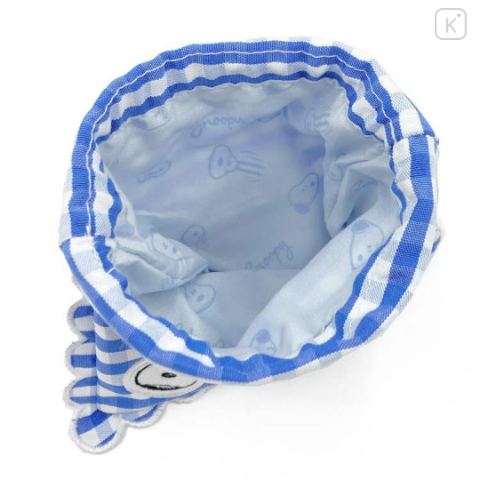 Japan Peanuts Drawstring Bag - Snoopy : Gingham Check Blue - 4