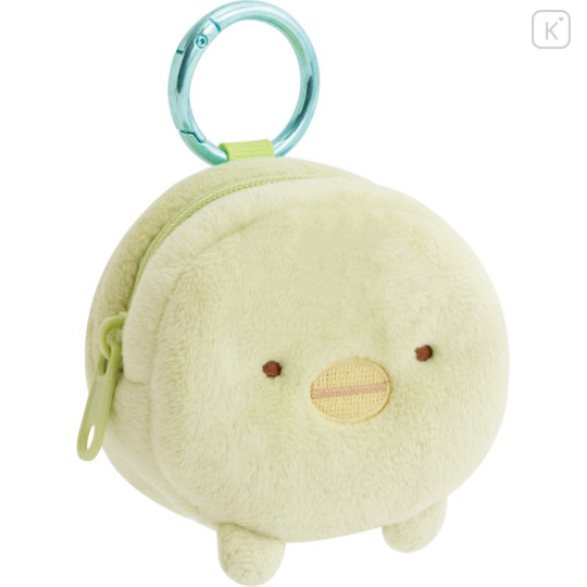 Japan San-X Mascot Mini Pouch with Carabiner - Sumikko Gurashi : Penguin? Fluffy Face - 1