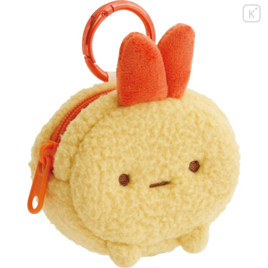 Japan San-X Mascot Mini Pouch with Carabiner - Sumikko Gurashi : Ebifurai no Shippo Fried Shrimp Tail Fluffy Face Daze - 1