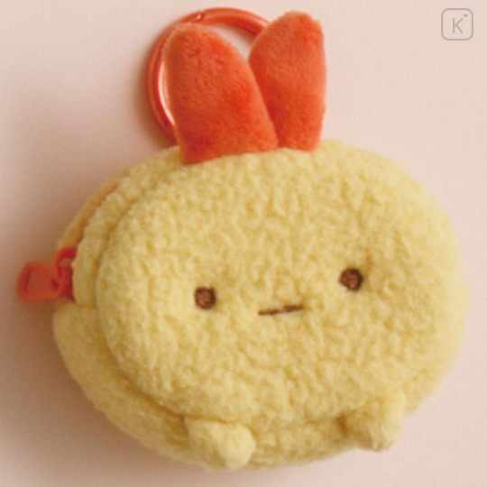 Japan San-X Mascot Mini Pouch with Carabiner - Sumikko Gurashi : Ebifurai no Shippo Fried Shrimp Tail Fluffy Face Daze - 2