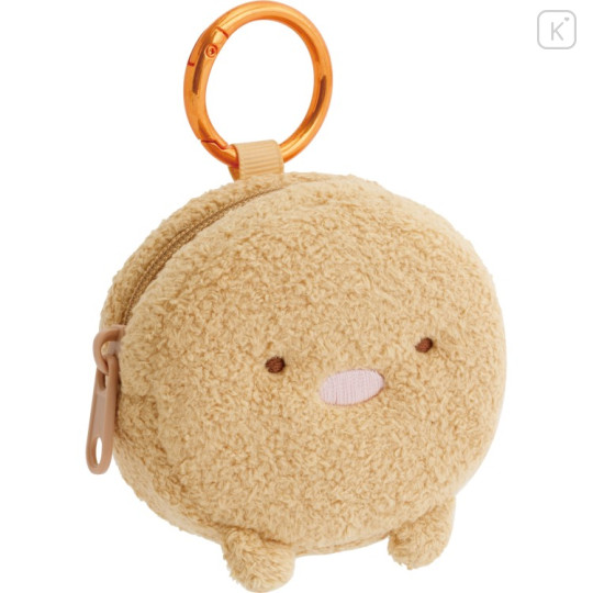 Japan San-X Mascot Mini Pouch with Carabiner - Sumikko Gurashi : Tonkatsu Fluffy Face - 1