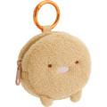 Japan San-X Mascot Mini Pouch with Carabiner - Sumikko Gurashi : Tonkatsu Fluffy Face - 1