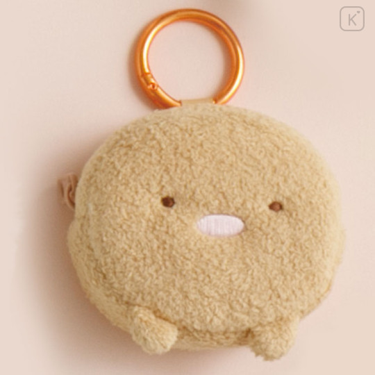 Japan San-X Mascot Mini Pouch with Carabiner - Sumikko Gurashi : Tonkatsu Fluffy Face - 2