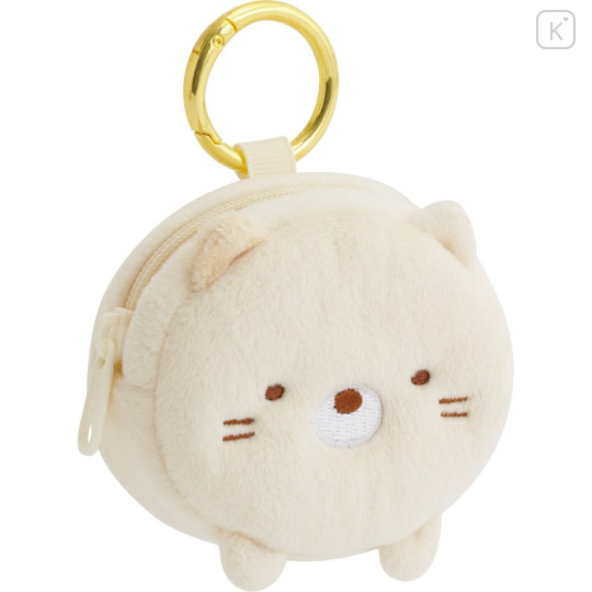 Japan San-X Mascot Mini Pouch with Carabiner - Sumikko Gurashi : Neko Fluffy Face - 1