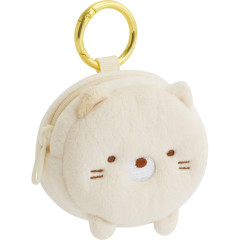 Japan San-X Mascot Mini Pouch with Carabiner - Sumikko Gurashi : Neko Fluffy Face